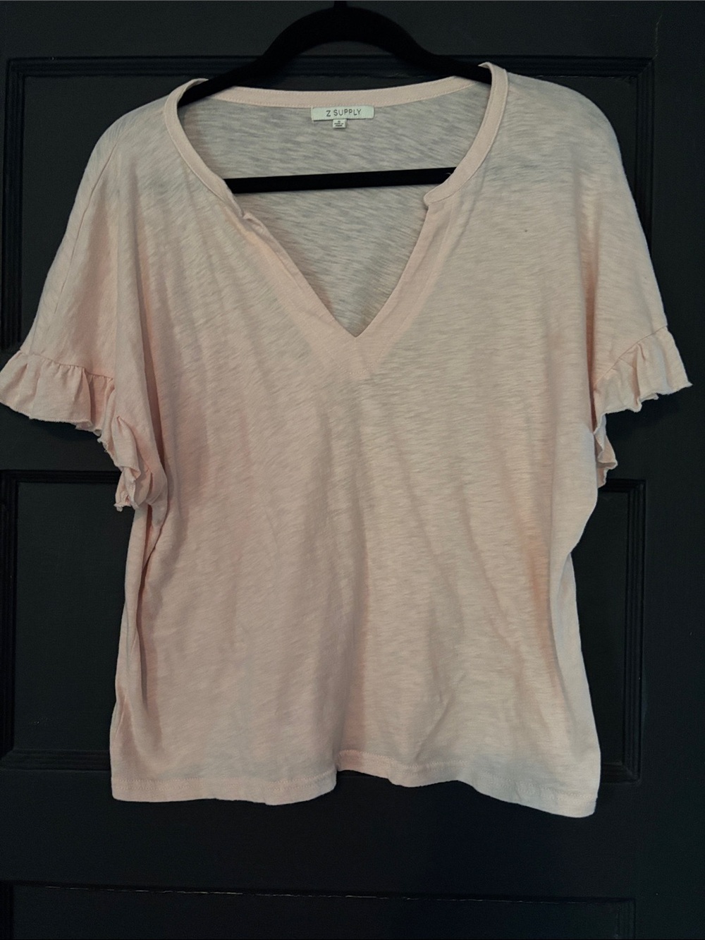 Z Supply Light Pink V-Neck Ruffle Sleeve Tee